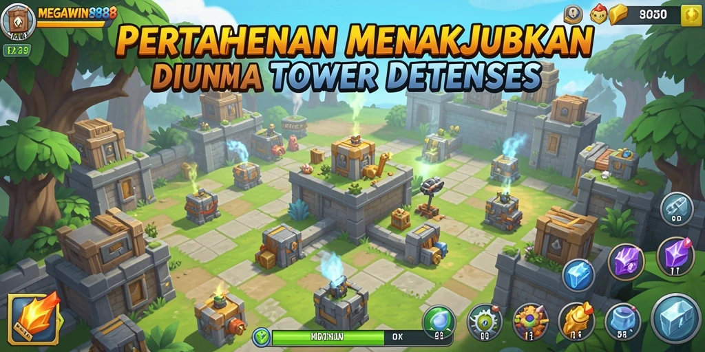 Tampilan gameplay menarik dari MEGAWIN888 di dunia Tower Defense.